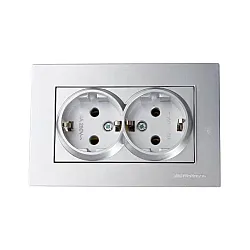 Розетка Mutlusan Rita 2220-202-0282 двойная 2*2P+Е в комплекте с рамкой нержавеющая сталь