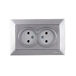 Розетка Mutlusan Rita 2220-203-0282 двойная 2*2P в комплекте с рамкой нержавеющая сталь