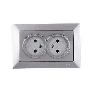 Розетка Mutlusan Rita 2220-203-0282 двойная 2*2P в комплекте с рамкой нержавеющая сталь