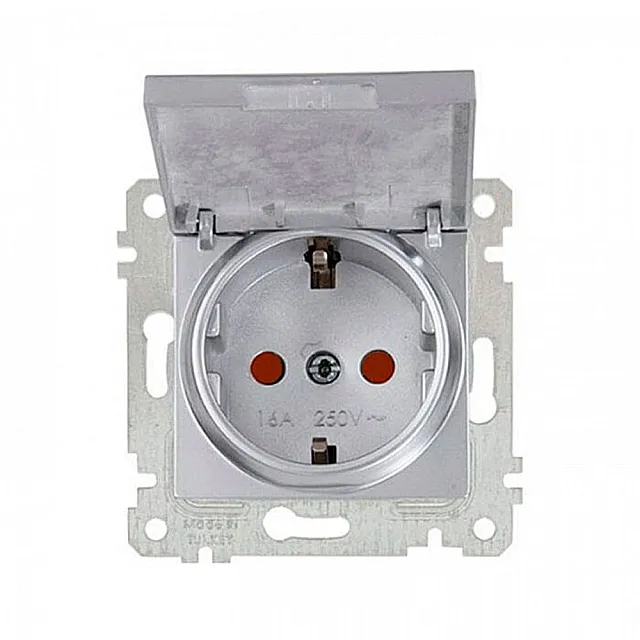 Розетка Mutlusan Rita 2200-611-0282 2P+E с крышкой защитные шторки нержавеющая сталь