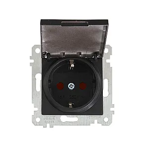 Розетка Mutlusan Rita 2200-611-0284 2Р+Е с крышкой защитные шторки черный матовый