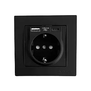 Розетка Mutlusan Rita 2220-629-0295 2P+E,USB Type A USB Type C 2.4 А дымчатая