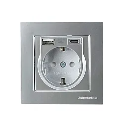 Розетка Mutlusan Rita 2220-629-0282 2P+E USB Type A USB Type C 2.4А нержавеющая сталь
