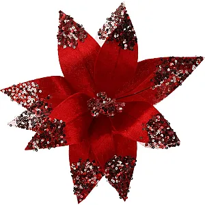 Украшение новогоднее Koopman Цветок на клипсе красный