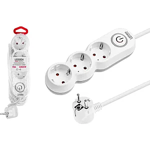 Удлинитель Leiden Electric 805042 2.2кВт с заземлением выключателем ПВС 3*0.75 3 розетки 3 м