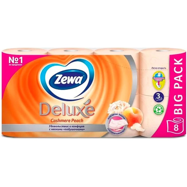 Бумага туалетная Zewa Deluxe Cashmere Peach ароматизированная персик 8 рулонов Бумага туалетная Zewa Deluxe Cashmere Peach ароматизированная персик 8 рулонов
