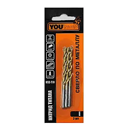 Сверло по металлу Yourtools 3.6*39*70 мм HSS-TIN цилиндрический хвостовик 3 шт