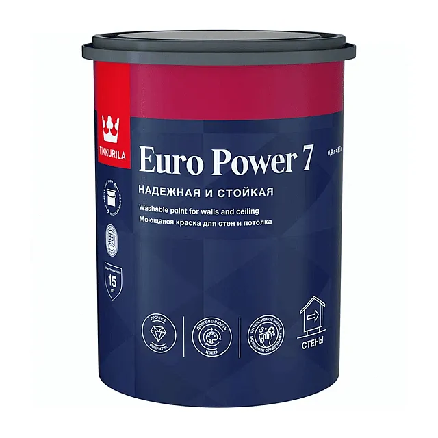 Краска Tikkurila Euro Power 7 База A интерьерная моющаяся матовая 0.9 л