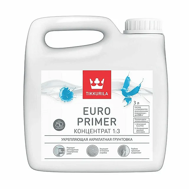 Грунтовка Tikkurila Euro Primer 1:3 акрилатная 3 л