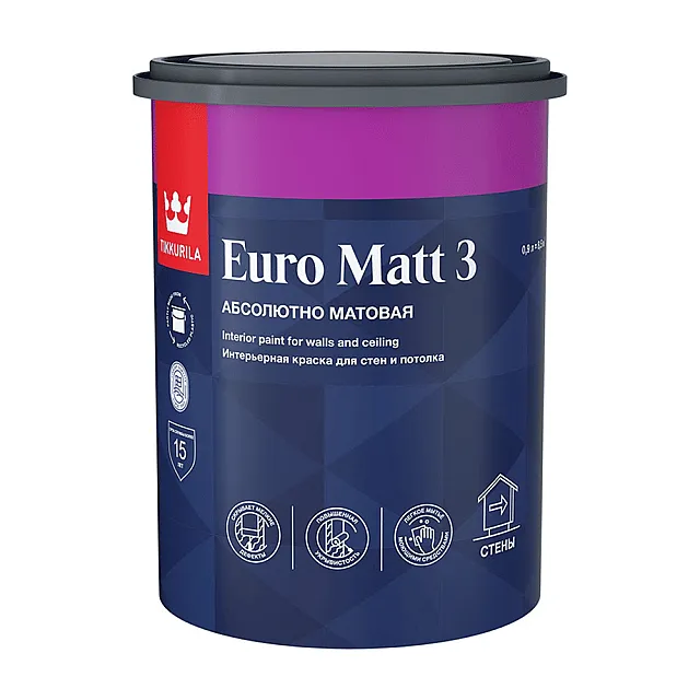 Краска Tikkurila Euro Matt 3 База A для стен и потолков глубокоматовая 0.9 л