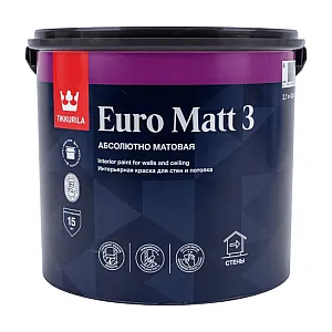 Краска Tikkurila Euro Matt 3 База A для стен и потолков глубокоматовая 2.7 л
