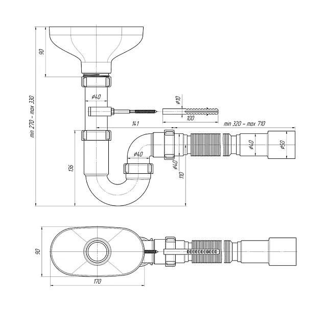 Сифон АНИ пласт DR0115 1 1/2