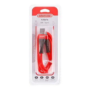 Кабель Skyway USB - Type-C 15W 3A  в мягкой оплетке красный 1 м