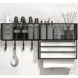 Полка для ванной Illu 240305-27A подвесная с крючками металл черная