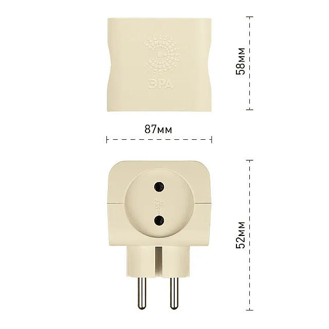 Тройник Эра SP-4-I 4 гнезда без заземления слоновая кость