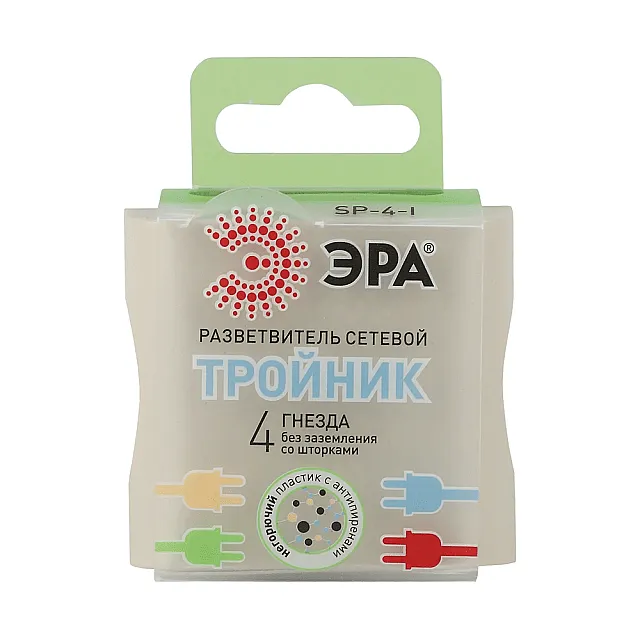 Тройник Эра SP-4-I 4 гнезда без заземления слоновая кость