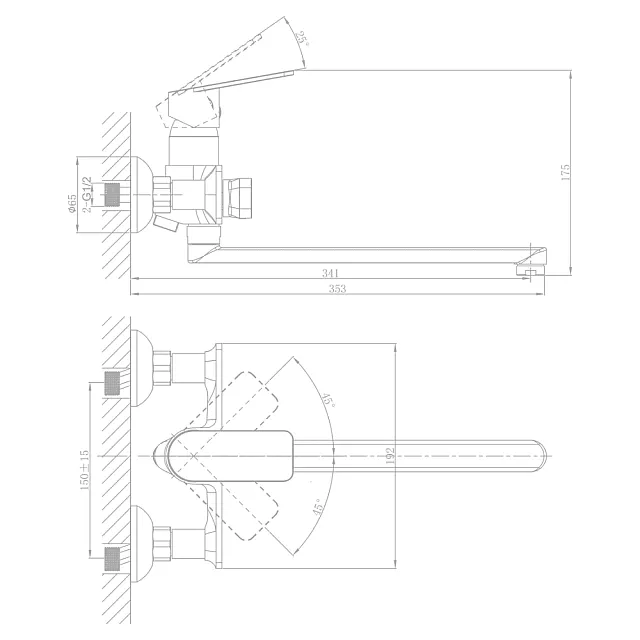 Смеситель для ванны A-five A5-0433 серия Camellia D35 хром