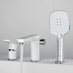 Смеситель для ванны Frap G1148 на 3 отверстия белый/хром врезной