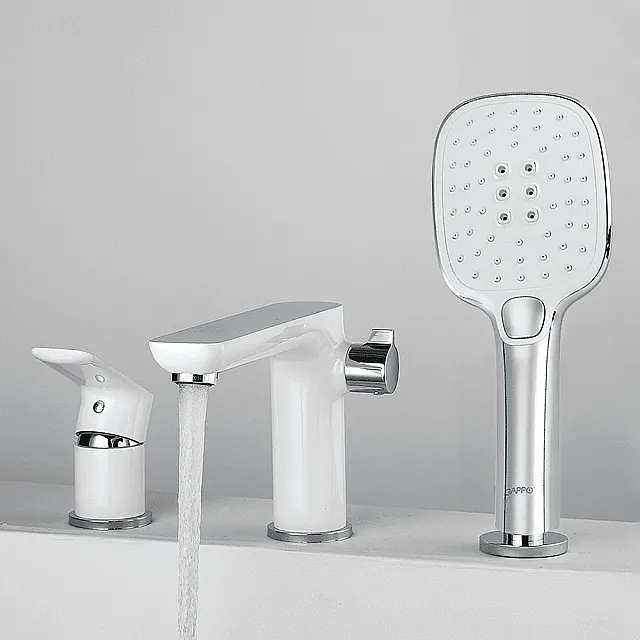 Смеситель для ванны Frap G1148 на 3 отверстия белый/хром врезной