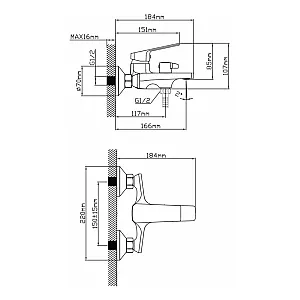 Смеситель для ванны AV Engineering AVWIN3-BL165-130 серия WIN D40 черный