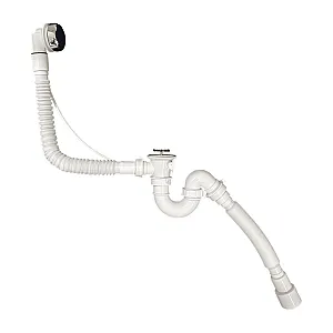 Сифон для ванны Bakimay 0100101006 автомат U-образный с выпуском и переливом Lt с гибкой трубой 40*40/50