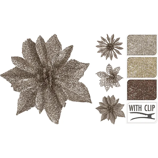 Набор новогодних украшений Koopman AWR204201 Цветы на клипсах золото 4 шт